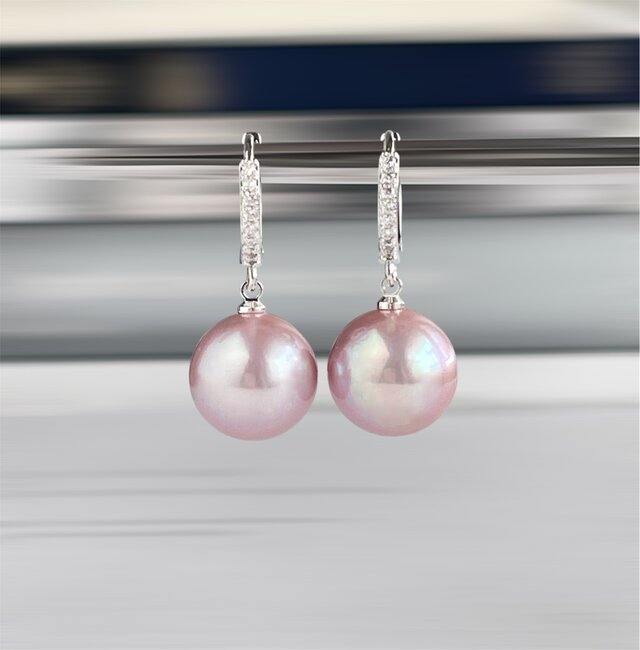 桜ピンク大粒 淡水パールのフープピアス 13mm エジソンパール