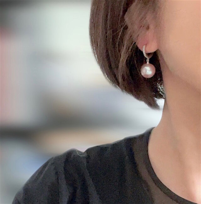 桜ピンク大粒 淡水パールのフープピアス 13mm エジソンパール