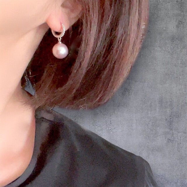 桜ピンク大粒 淡水パールのフープピアス 13mm エジソンパール