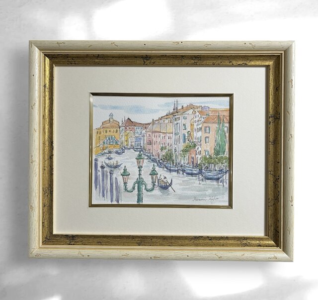 水の都(水彩画、原画、イタリア、ヴェネツィア、額つき) | iichi 日々