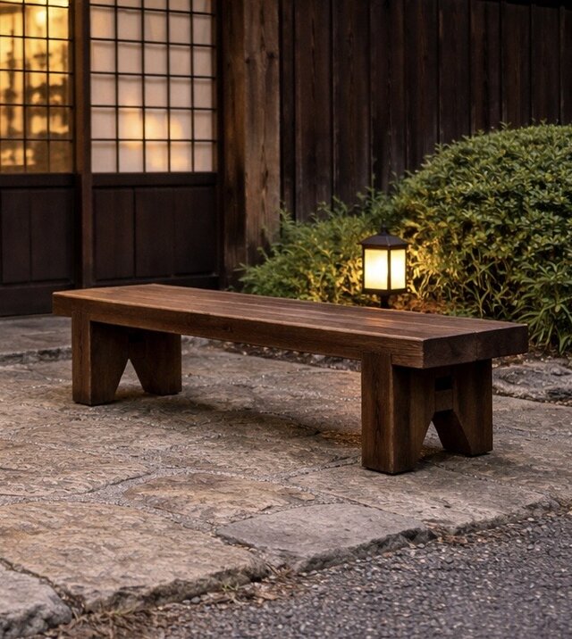 横幅120cm】木製ガーデンベンチ｜奥行3cm｜庭・玄関・古民家・店舗什器