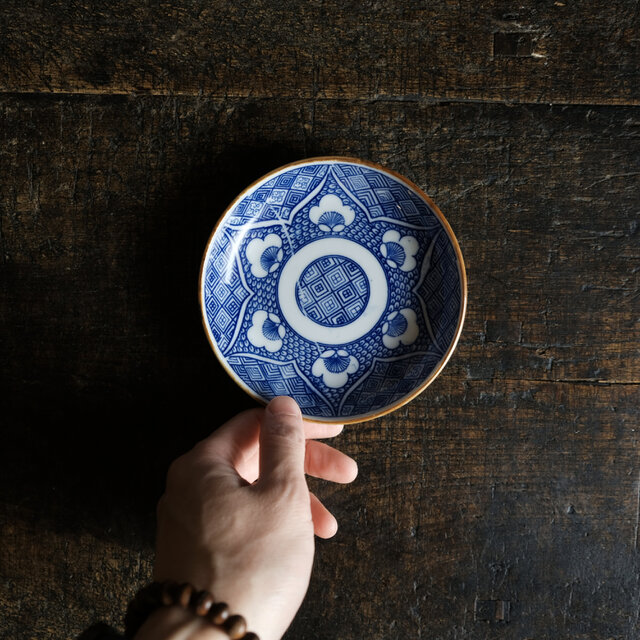 桜と細かな柄◇時代物 梅文印判小皿 骨董・antiques 器 古民家