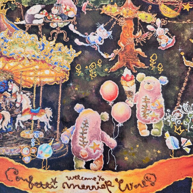 手彩色アートパネル(F10)・Confetti Merry Park | iichi 日々の暮らし