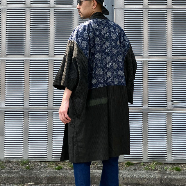羽織 メンズ 昭和初期・東北｜縞×クレイジーパターン 木綿 古布