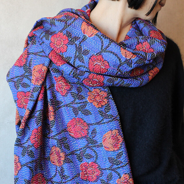 大判カンタ刺繍シルクストール | iichi 日々の暮らしを心地よくする