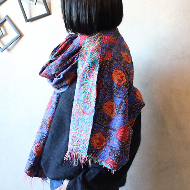 大判カンタ刺繍シルクストール | iichi 日々の暮らしを心地よくする
