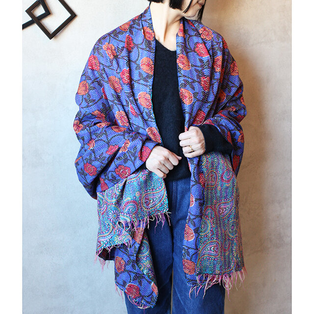 大判カンタ刺繍シルクストール | iichi 日々の暮らしを心地よくする