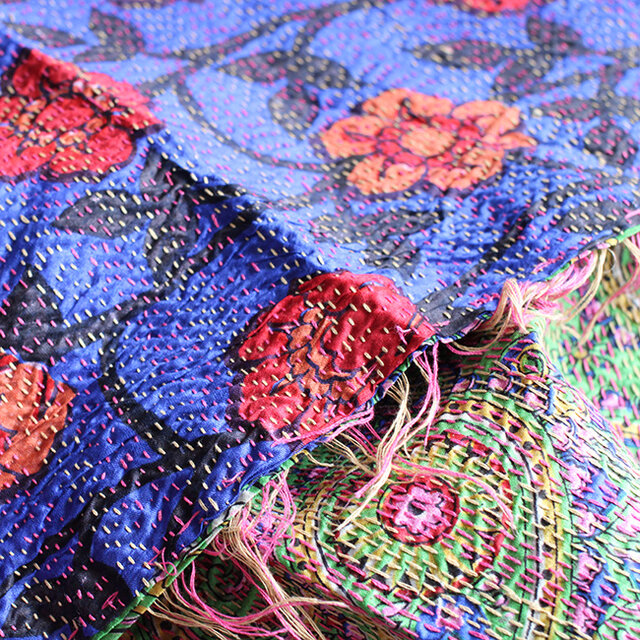 大判カンタ刺繍シルクストール | iichi 日々の暮らしを心地よくする