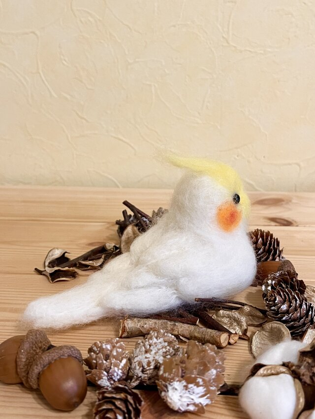 受注制作》オカメインコルチノーちゃん 羊毛フエルト ぬいぐるみ