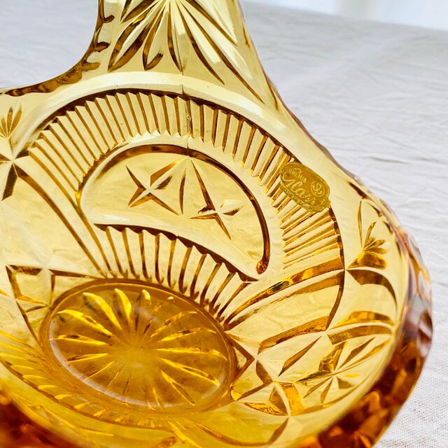 Vintage Bohemian Glass⋆༶⠜ヴィンテージ ボヘミアグラス アンバー色
