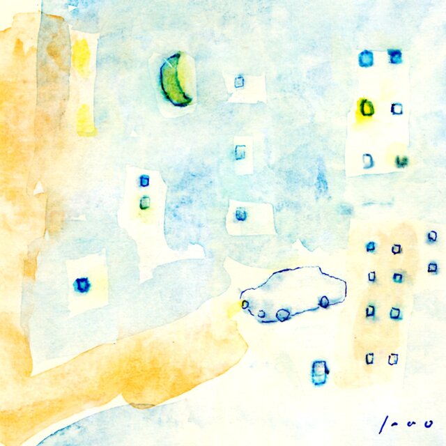 原画・水彩画】「明るい夜」 ※木製額縁入り（18㎝角） | iichi 日々の