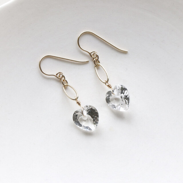 クリスタルクォーツ ハートピアス／イヤリング｜透明感 揺れる 上品
