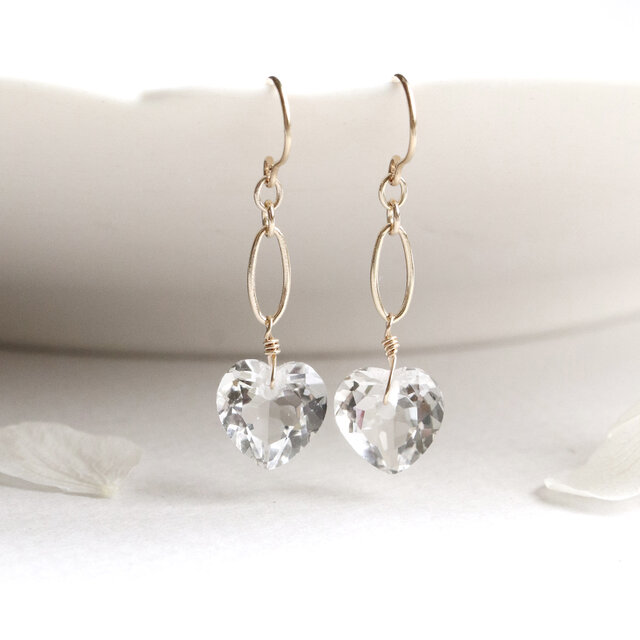 クリスタルクォーツ ハートピアス／イヤリング｜透明感 揺れる 上品