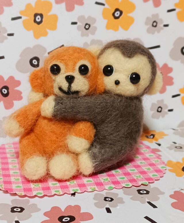 lulubon テディベア ぬいぐるみ　作家　ハンドメイド ブライス サル ハンドメイド羊毛フェルト 仲良しおサルさんのぬいぐるみ | iichi 日々