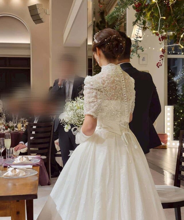チュールドレス くるみボタン 7号 結婚式 前撮り 実例写真！抜群の 