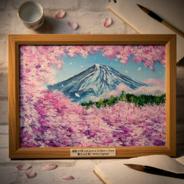 原画】【招福・爛漫富士】運気が上がる黄金の富士山 油絵 油彩画
