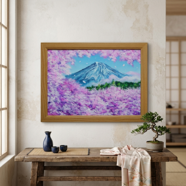 もの想う時 吉井光子 油彩画 原画】【招福・爛漫富士】運気が上がる黄金の富士山 油絵 油彩画