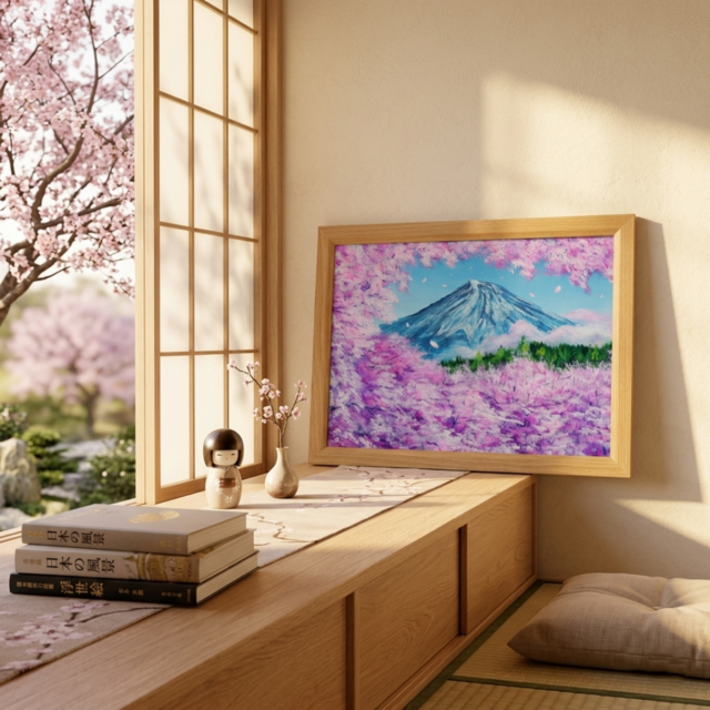 原画】【招福・爛漫富士】運気が上がる黄金の富士山 油絵 油彩画