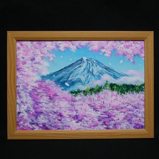 原画】【招福・爛漫富士】運気が上がる黄金の富士山 油絵 油彩画