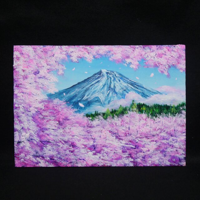 原画】【招福・爛漫富士】運気が上がる黄金の富士山 油絵 油彩画