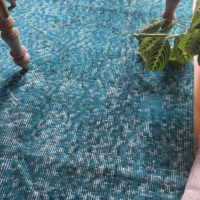 79×127 神秘的ターコイズブルー レアカラー トルコヴィンテージラグ