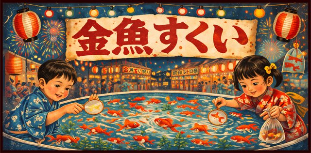 オーダー無料】金魚すくい お祭り 縁日 昭和レトロ 出目金 釣り ゲーム