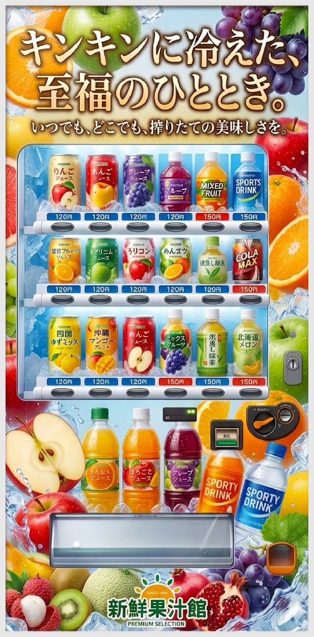 オーダー無料】ジュース フルーツ 果物 飲料 自動販売機 平成レトロ