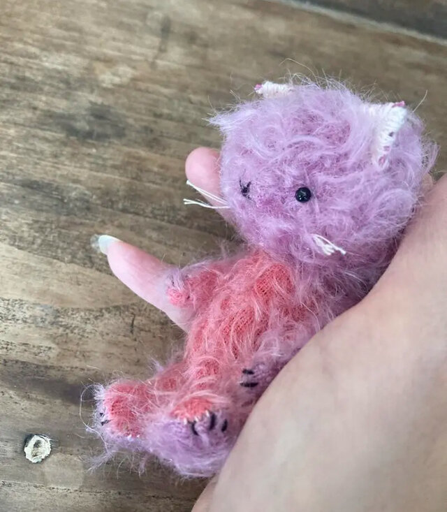 かわいいピンク色の仔猫 ぬいぐるみ アーティストベア 海外作家様