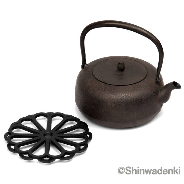 南部鉄器 鉄瓶 岩戸賢一郎作 平丸肌 1.6L 内面漆焼付・酸化被膜仕上
