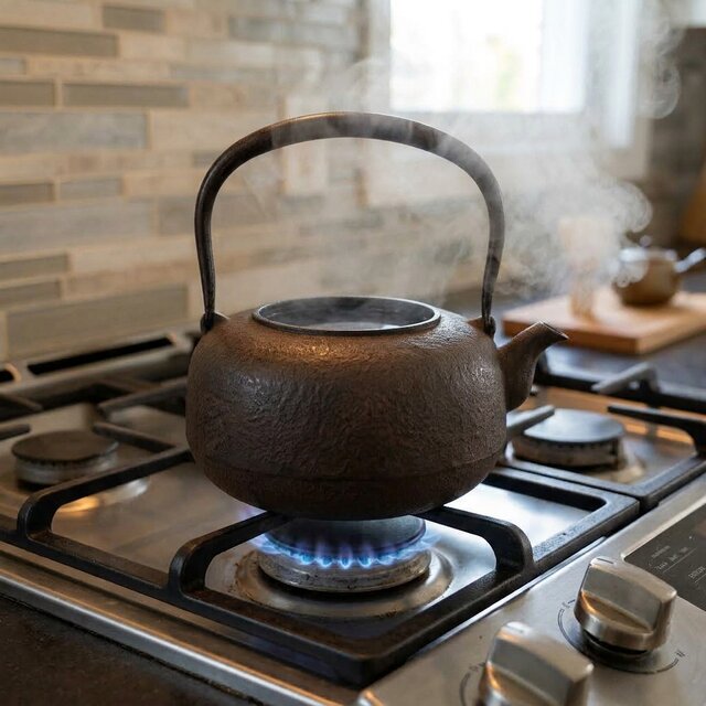 南部鉄器 鉄瓶 岩戸賢一郎作 平丸肌 1.6L 内面漆焼付・酸化被膜仕上