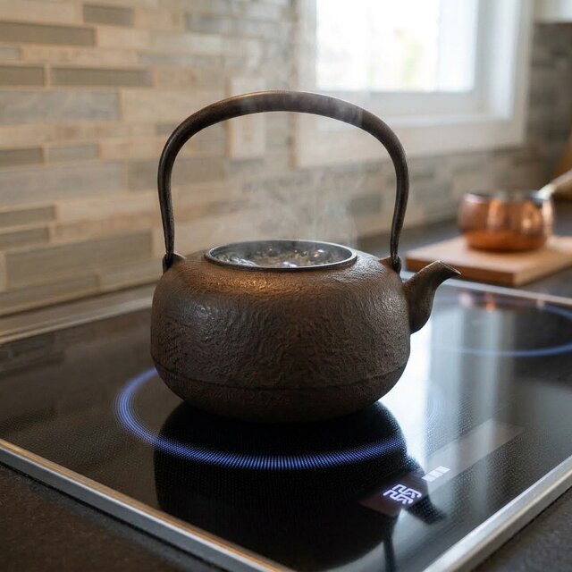 南部鉄器 鉄瓶 岩戸賢一郎作 平丸肌 1.6L 内面漆焼付・酸化被膜仕上