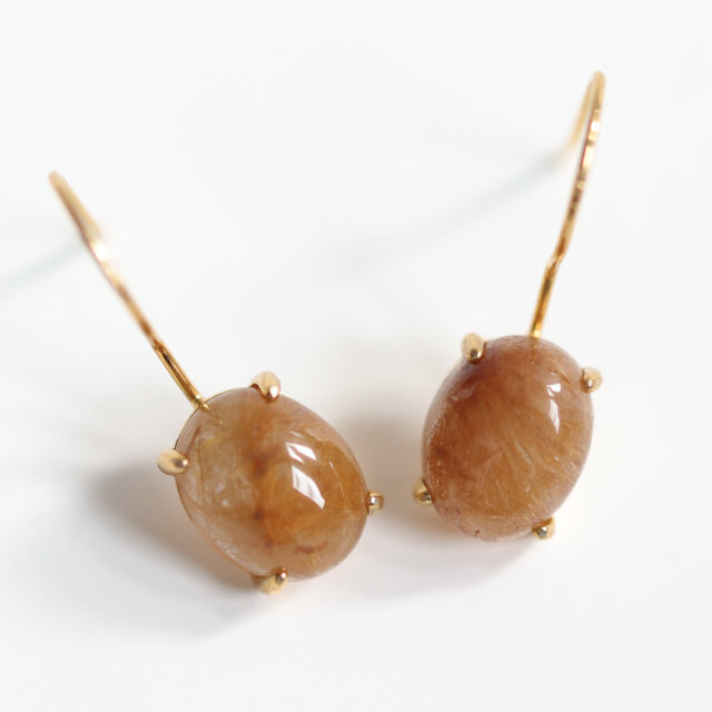 一点もの｜光が満ちる ルチルクォーツ ゴールド ピアス フックピアス