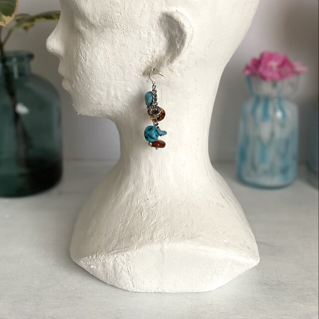 Vintage 90s-00s USA retro multicolor rough stone beads pierce 