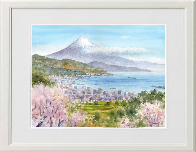 水彩画原画 富士と桜・日本平から ＃727 | iichi 日々の暮らしを
