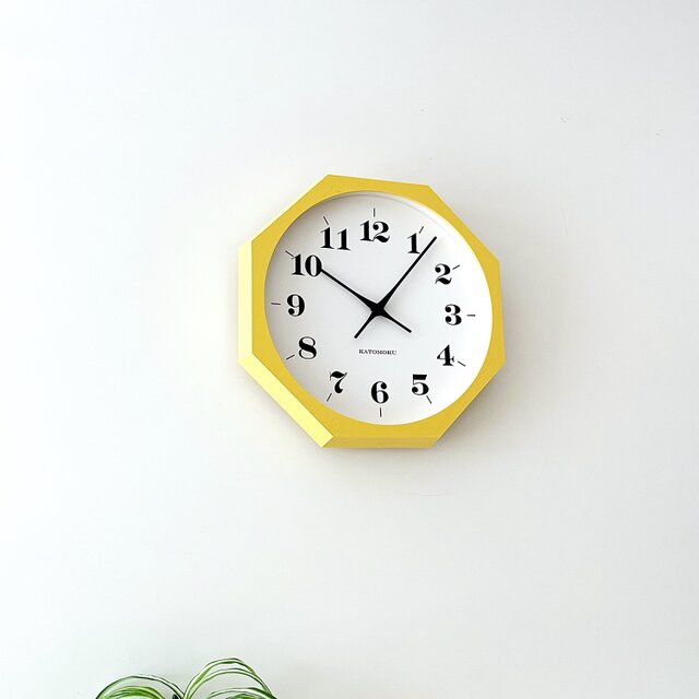 KATOMOKU muku clock 12 八角形 イエロー km-97YE8 木製 無垢材