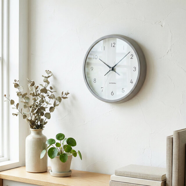 KATOMOKU muku clock 13 グレー km-104GR 掛け時計 木製 無垢材 