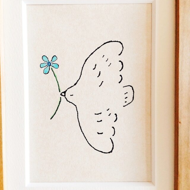 ブルースター 原画 ※木製額縁入り(2Lサイズ）花の絵・イラスト