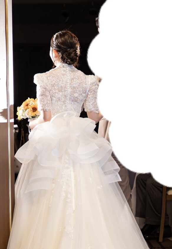 実例写真！ボレロのみ 半袖 ハイネック 美しい花レース 韓国風ドレス