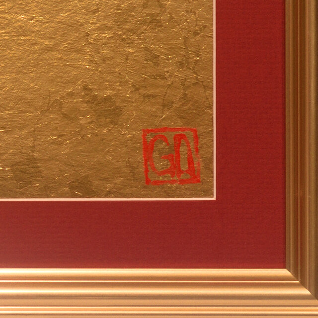 ●『太陽と金の富士図』原画　合金箔貼り絵●がんどうあつし絵画コラージュ太陽富士山 ○『太陽と金の富士図』原画 合金箔貼り絵○がんどうあつし絵画