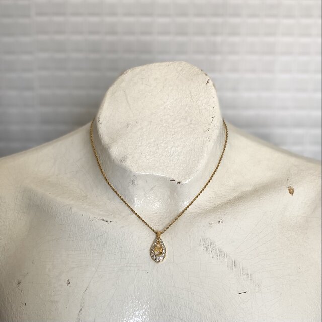 希少！NINA RICCIアートガラスヴィンテージネックレスB285 Vintage USA NINA RICCI gold tone crystal bijou drop necklace