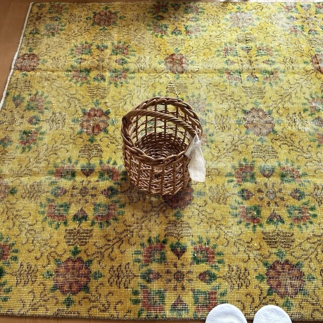 貴重 春イエロー116×208 ボタニカル オーバーダイ トルコヴィンテージ