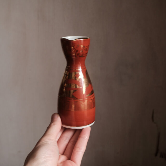 朱に金◇鳳凰と唐草。九谷焼 赤絵金彩徳利 一輪挿し 酒器 インテリア