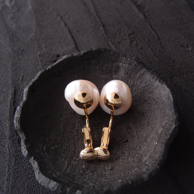 Big Baroque Pearl Earrings／大粒バロックパール クリップイヤリング
