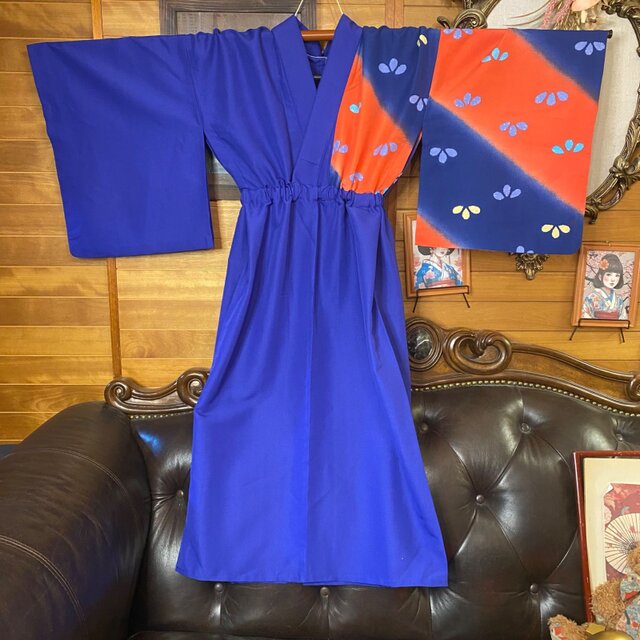 専用　着物リメイク 単衣着物リメイク セミロングワンピース／ドレス／洗える化繊 帯