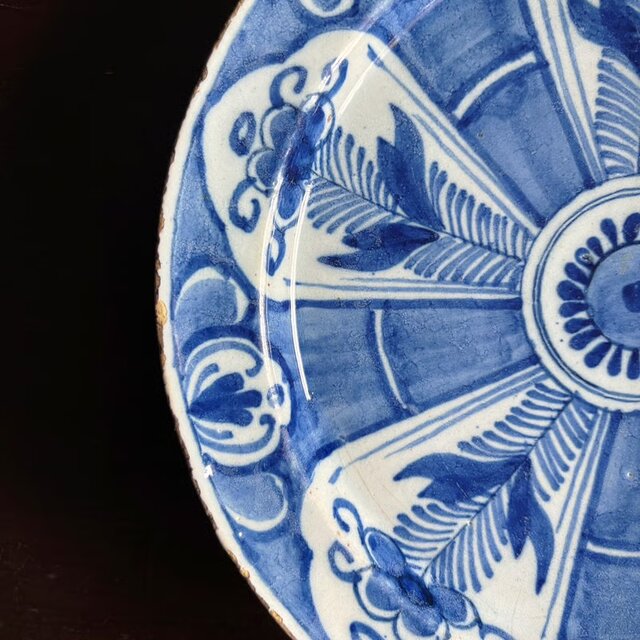 18世紀 Delft デルフト 青絵 絵皿 平皿 22.2cm アンティーク 0502571