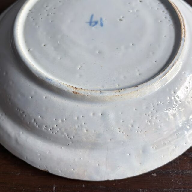 18世紀 Delft デルフト 青絵 絵皿 平皿 22.2cm アンティーク 0502571