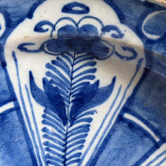 18世紀 Delft デルフト 青絵 絵皿 平皿 22.2cm アンティーク 0502571