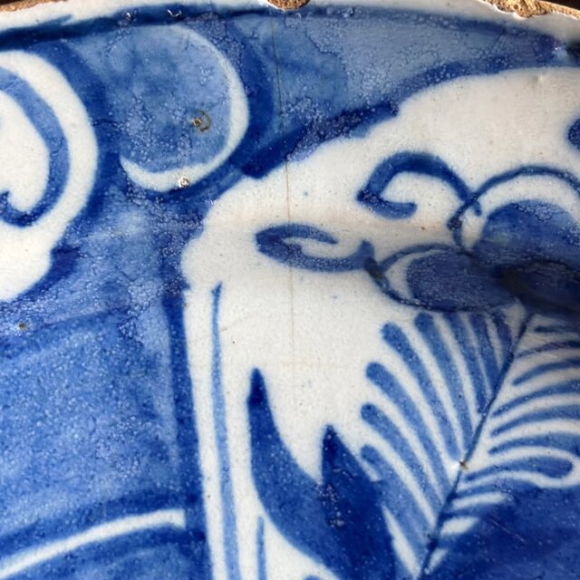18世紀 Delft デルフト 青絵 絵皿 平皿 22.2cm アンティーク 0502571