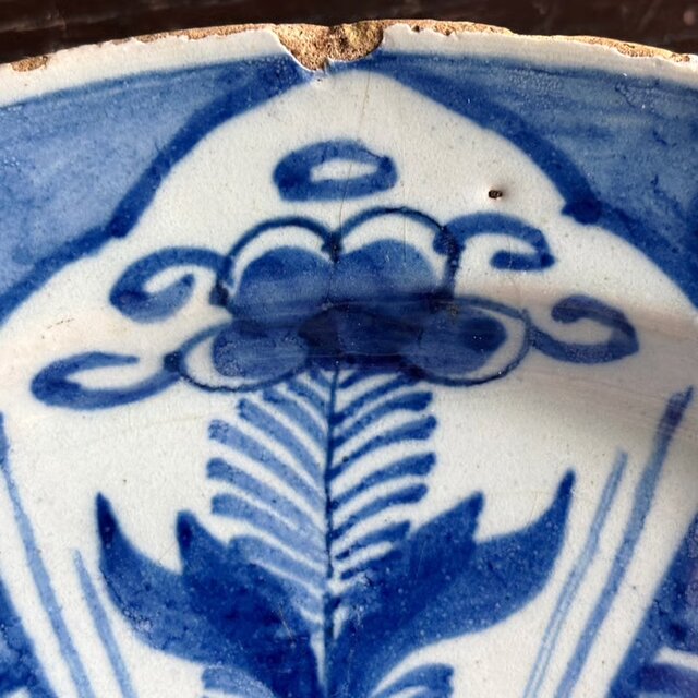 18世紀 Delft デルフト 青絵 絵皿 平皿 22.2cm アンティーク 0502571