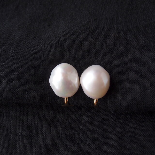 SV】Baroque Pearl Earrings／White・大粒バロックパール クリップ